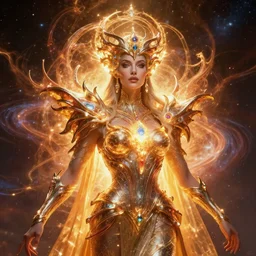 portrait of the powerful queen of the solar system in the style of anna dittmann and in the style of wayne barlowe. glowing, ornate and organic, stunning, dynamic lighting, intricate and detailed.