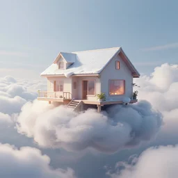 singular!!! house resting on clouds. dynamic perspective, symbolism, surrealism, concept art by dom qwek, trending on cg society, neofuturism, futuristic, volumetric lighting, aesthetic. digital matte painting
