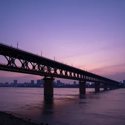 a photo of wuhan yangtze river bridge, sunset, purple sky, cinematic, 8 k, highly - detailed