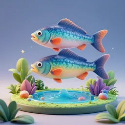 3 d render of a fish nft behance blender scene, cooperate art style
