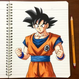 Goku from Dragonball Z, by Timmy from Mrs. Perkins\' 5th grade English class, pencil on wide rule notebook paper