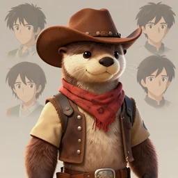 character portrait feature of the anthro male anthropomorphic otter fursona wearing cowboy outfit wild west desperado character design stylized by charlie bowater, ross tran, artgerm, makoto shinkai, detailed, soft lighting, rendered in octane