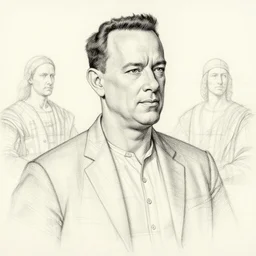 linework construction lines preliminary underdrawing of tom hanks, by michelangelo, james gurney, da vinci