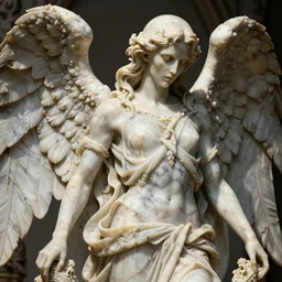 intricate detail of angel of death, highly detailed, hollow marble, shadows, octane render, marble texture and color, neo - gothic, gothic, character concept design