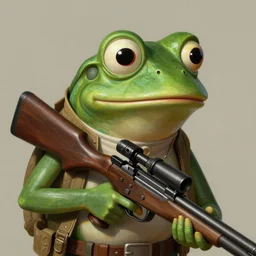 pepe the frog dressed as a sniper, portrait, intricate, sad, highly detailed, digital painting, artstation, concept art, wallpaper, smooth, sharp focus, illustration, art by artgerm and greg rutkowski and alphonse mucha