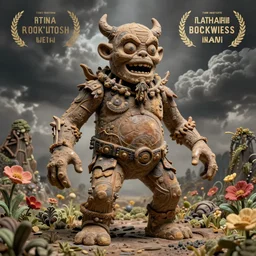 imaginative imposing full - body weird clay ghoul creature movie poster art humanoid hype realistic statue movie art by norman rockwell weta studio tom bagshaw james jean frank frazetta, flowers