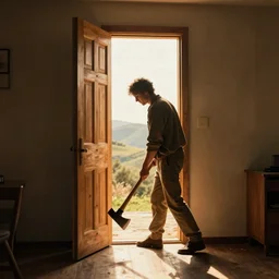 tom waits in the shining breaking down a door with a fire axe