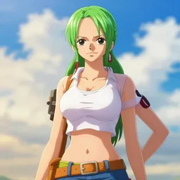 A full portrait photo of nami one piece, f/22, 35mm, 2700K, lighting.