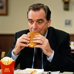 Peter falk eating a McDonalds cheeseburger as Detective Columbo