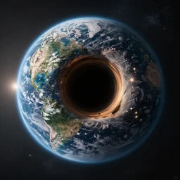 a black hole slowly sucking up earth