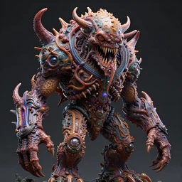 hyper-maximalist overdetailed 3d sculpture of a monster by clogtwo andben ridgway inspired by beastwreckstuff and jimbo phillips. Cosmic horror infused retrofuturist style. Hyperdetailed high resolution Render by binx.ly in discodiffusion. Dreamlike polished render by machine.delusions. Sharp focus.