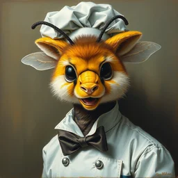 portrait of a human bee chimera wearing chef outfit oil on canvas