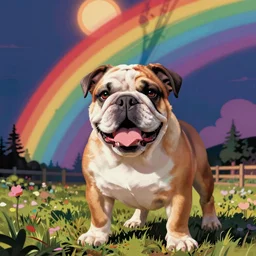 rainbow excited smiling bulldog puppy. pop art.
