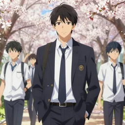 boy's love anime high school scene spring setting, high detail concept art, perfect proportions good looking handsome, realistic shaded lighting poster ilya kuvshinov, katsuhiro, loish and clamp style, trending on art station, best selling artist