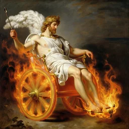 attractive apollo greek god, in his fire chariot. highly detailed painting by gaston bussiere, craig mullins, j. c. leyendecker 8 k