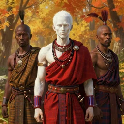 an epic fantasy comic book style portrait painting of white people dressed like massai, studio ghibli, unreal 5, daz, hyperrealistic, octane render, cosplay, rpg portrait, dynamic lighting, intricate detail, harvest fall vibrancy, cinematic