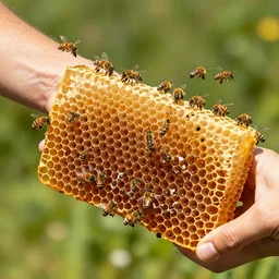 arm made with honeycomb, bees flying, photo realistic, tiny holes