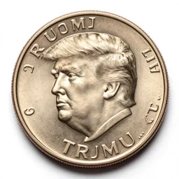 a micro shot of a penny, but donald trumps face is on it instead