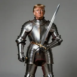 donald trump, wearing knight ’ s armor, holding a spectacular broadsword, by annibale carracci, two arms, two legs, symmetrical face, detailed face