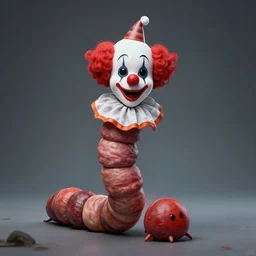 worm disguised as a clown, spooky photography