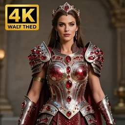 photo of a beautiful strong warrior queen wearing ruby encrusted armour, highly detailed, 4 k, hdr, smooth, sharp focus, high resolution, award - winning photo