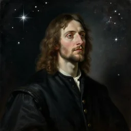 a portrait of john of the black bands facing the death, soft painting, constellations and nebulae in the background, rembrandt style, elegant, highly detailed, artstation, concept art, matte, sharp focus, art by tom bagshaw, casimir art, kelogsloops and greg rutkowski