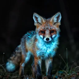 a bioluminescent fox cub in the night, wildlife photography, 8 k, highly detailed