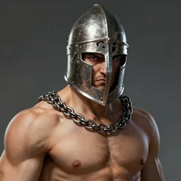 realistic portrait, 30 year old man :: athletic, rough, angered :: short black hair :: medieval metal helmet open visir, chain mail :: high detail, digital art, RPG, concept art, illustration