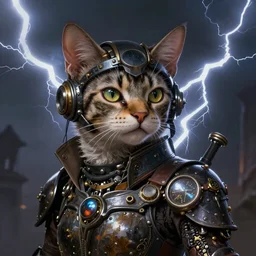 a portrait of a steampunk half cat, cinematic lightning, d & d, fantasy, highly detailed, digital painting, sharp focus, illustration, art by artgerm and greg rutkowski and magali villeneuve