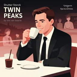 fbi agent dale cooper from twin peaks, in his black suit, drinking coffee in a diner, smirking, clean cel shaded vector art. shutterstock. behance hd by lois van baarle, artgerm, helen huang, by makoto shinkai and ilya kuvshinov, rossdraws, illustration, black cream and red gradient colours