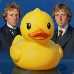 portrait of a yellow rubber duck, hilma af klint, caspar david. friedrich, beeple, smooth, digital, artstation, oil on canvas.