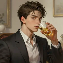 a young handsome guy, drinking shopp. intricate, elegant, highly detailed, digital painting, artstation, concept art, sharp focus, illustration, by justin gerard and artgerm, 8 k