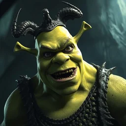 portrait of shrek by hr giger, greg rutkowski, luis royo and wayne barlowe as a diablo, resident evil, dark souls, bloodborne monster : : 8 k : :