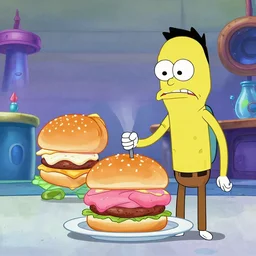 with patrick's help, mr. plankton and morty finally steal the secret of krabby patty burger in city, fantasy cartoon high resolution trending