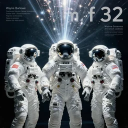 pure white astronauts in dark and void underwater - complex and hyperdetailed technical suit. reflection and dispersion materials. rays and dispersion of light. volumetric light. 5 0 mm, f / 3 2. noise film photo. flash photography. ultra realistic, wide angle. poster by wayne barlowe, hajime sorayama aaron horkey, craig mullins. dark key.