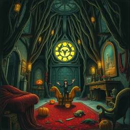 haloween lovecraftian manson interior epic, drawn by pete amachree