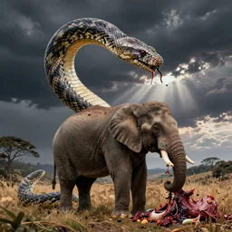 a giant boa constrictor digesting an elephant