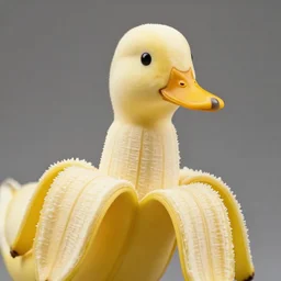 banana duck 8k high resolution, super detailed peeled banana with duck beak and small dot eyes.