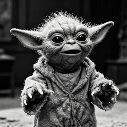 evil horror yoda, black and white grainy film, screaming crying, by maxim verehin