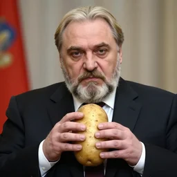 mildly epic portrait of lukashenko as the god of potatoes, creator of despair