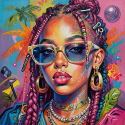 beautiful painting of hiphop solarpunk summertime chill, by daniela uhlig, trending on artstation, 8 k, masterpiece, graffiti paint, fine detail, full of color, intricate detail, golden ratio illustration, face enhance