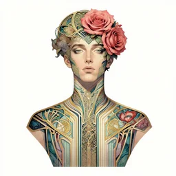 man with rose hair, art deco design, by Mandy Jurgens and Warhol, Ernst Haeckel, James Jean, artstation, concept art