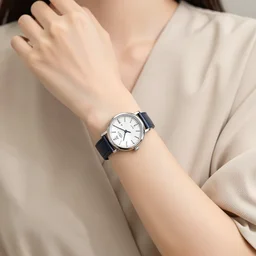 close - up of a woman with a watch on her arm and elegantly dressed