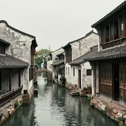 jiangnan water town, chinese ancient street, scattered ancient buildings, famous residence, by architect and authority on the history of chinese architecture and lin huiyin and chen congzhou, trending on artstation