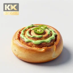 a photo of a vegan doner with pizza taste and halapeno mayo, in the shape of a cinnamon roll, in the style of hr giger, octane render, 8 k