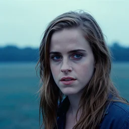 film still, extreme far view, emma watson, in bell huey, apocalypse now, associated press, 2 6 mm, kodak ektachrome, blue tint expired film,