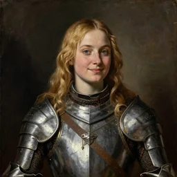 saoirse ronan, looking seductively, blonde hair, wearing medieval armour, smirk, portrait, oil painting by titian, hard focus