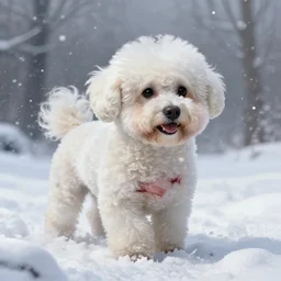prompt bichon battles through snowstorm with stomach scarred, digital painting, in the style of greg rutkowski, highly detailed