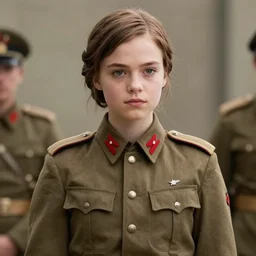 ( ( ( ( ( katniss everdeen ) ) ) ) ) wearing ww 2 general's uniform, photo of head, upper body, and lower body, isolated on white background, 4 k / 8 k