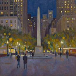 a beautiful oil painting of the new york city town square at night, by bob ross